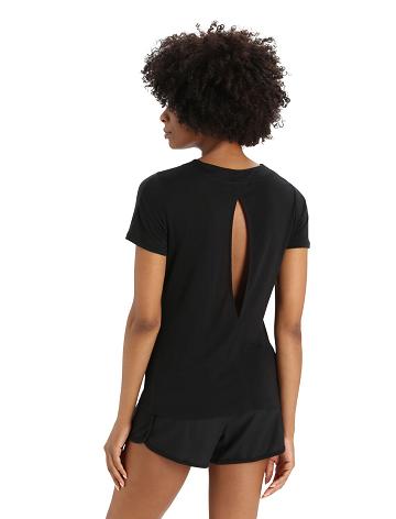 Women's Icebreaker ZoneKnit™ Merino Short Sleeve Slit Back T Shirts Black | CA 1344BEXC